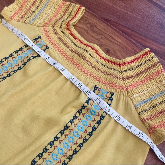 THML Embroidered Smocked Boho Top in Yellow-Gold - Picture 7 of 10